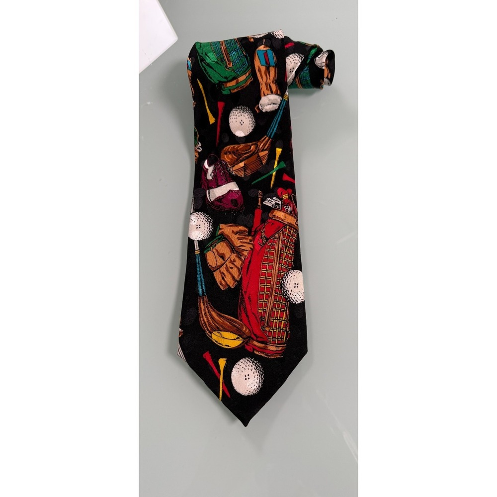 VTG ADDICTION Golf Tie Standard Size 100% Silk Golf Bag & Ball Motif DadCore